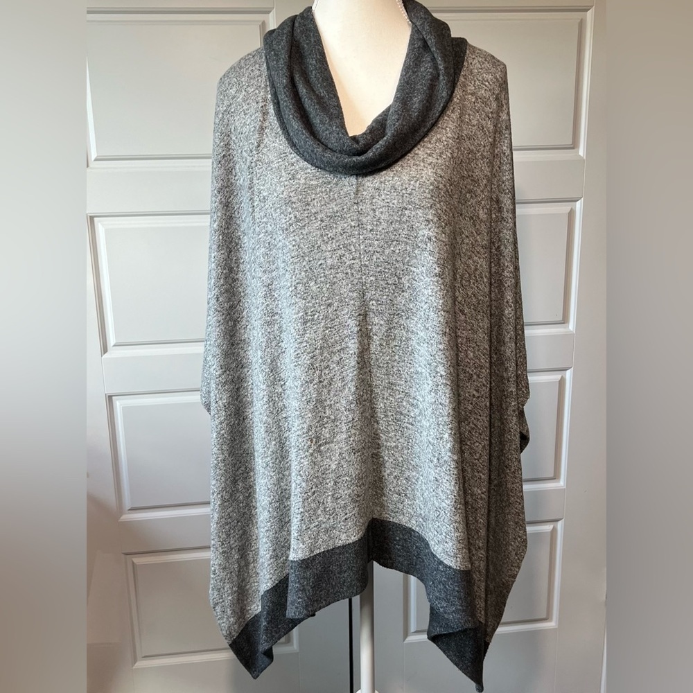 Cowl Neck Poncho Gray Knit Tunic Sweater Top Casual Comfy Oversized
